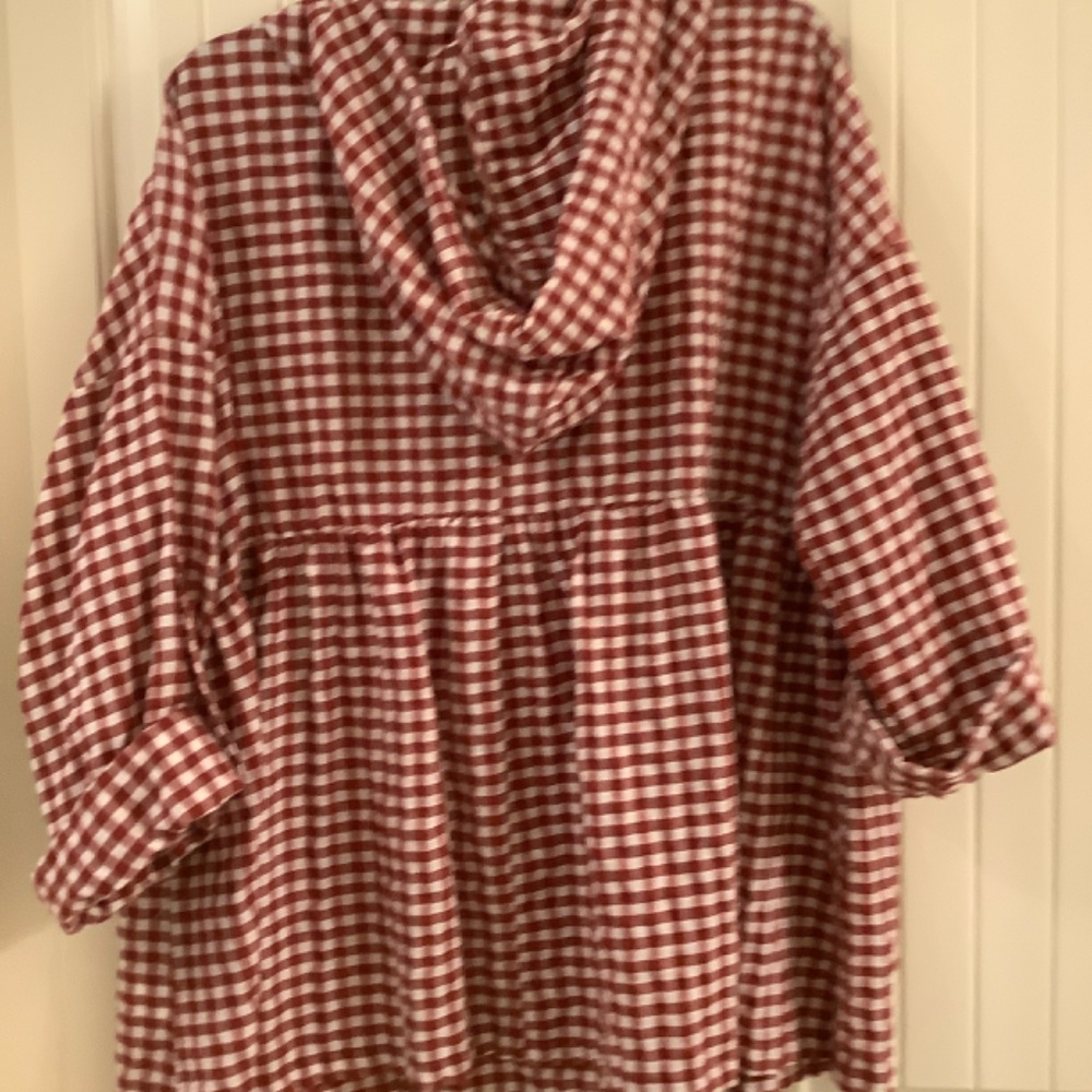 Easel Red And White Gingham Checked Button Up Top… - image 3
